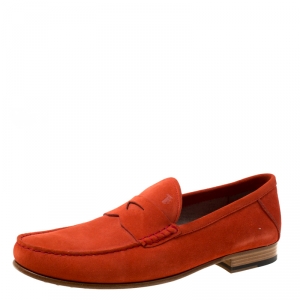 Pre Owned Tod's Orange Suede Penny Loafers Size 44.5