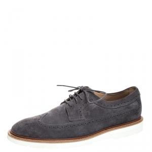 Tod's Grey Brogue Suede Bucature Lace Up Derby Size 43
