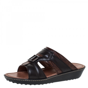 Tod's Black Leather And Lizard Embossed Trim Platform Slide Sandals Size 39.5