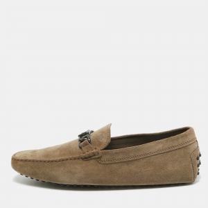 Pre Owned Tod's Grey Suede Buckle Detail Loafers Size 44