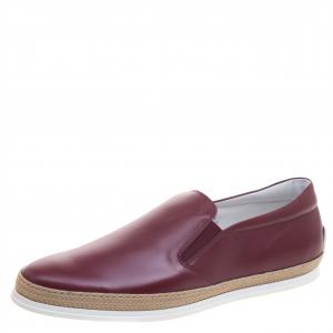 Tod's Burgundy Leather Espadrille Slip-On Sneakers Size 44