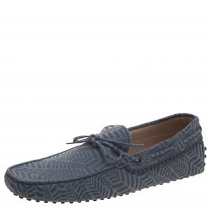 Pre Owned Tod's Grey Printed Leather Bow Loafers Size 44
