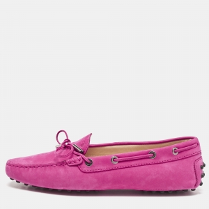 Tod's Pink Suede Bow Driver Loafers Size 39