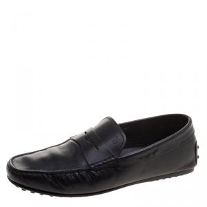 Pre Owned Tod's Black Leather Driving Penny Loafers Size 41