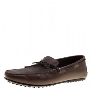Pre Owned Tod's Brown Leather Braided Bow Loafers Size 44.5