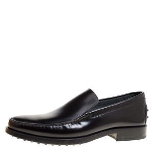 Pre Owned Tod's Black Glazed Leather Loafers Size 45