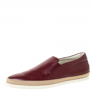 Tod's Burgundy Leather Slip On Espadrilles Sneakers Size 43