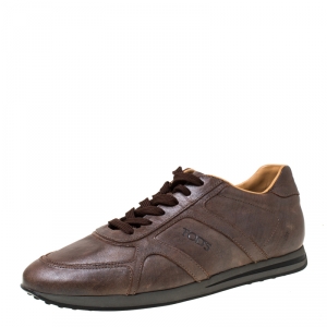 Tod's Dark Brown Leather Low Top Sneakers Size 42