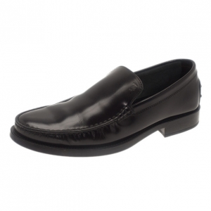 Pre Owned Tod's Black Leather Slip On Loafers Size 41
