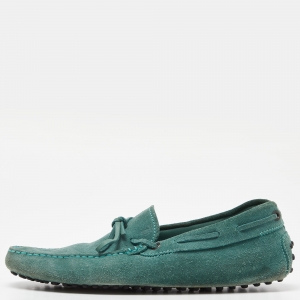 Tod's Green Suede Gommino Slip On Loafers Size 39.5