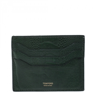 Tom Ford Green Ostrich Leg Skin Card Holder