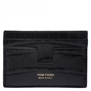 Tom Ford Black Glossy Alligator Card Holder