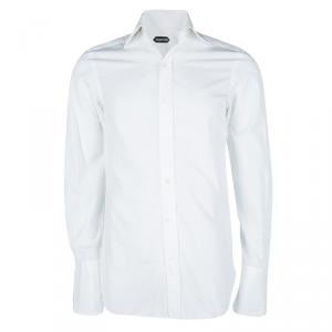 Tom Ford White Cotton Long Sleeve Button Front Tuxedo Shirt S