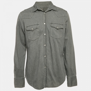 Pre Owned Tom Ford Grey Denim Button Front Full Sleeve Shirt L