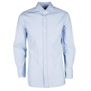 Tom Ford Blue and White Striped Button Front Long Sleeve Shirt L