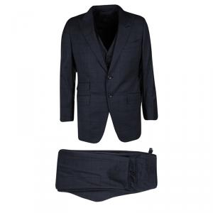 Tom Ford Navy Blue Checked Wool Three Piece Tailored Suit L