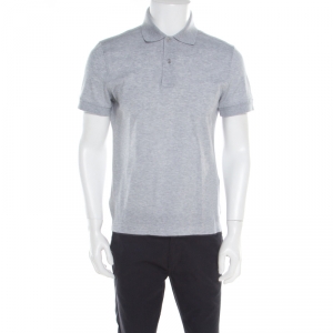 Tom Ford Grey Piquet Logo Embroidered Short Sleeve Polo T-Shirt M