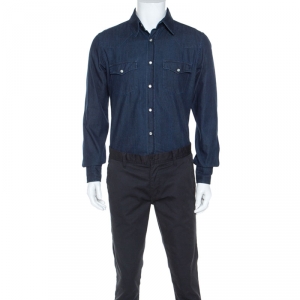 Tom Ford Blue Dark Wash Denim Western Shirt L