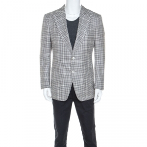 Tom Ford Bicolor Glen Checked Wool and Silk Blend Blazer L