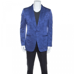 Tom Ford Blue Silk Blend Floral Jacquard Blazer L