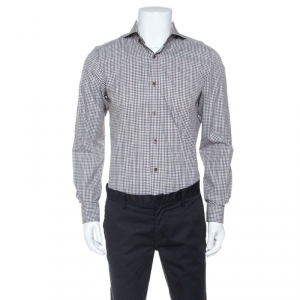 Tom Ford Brown & White Gingham Check Cotton Button Front Shirt M