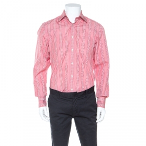 Tom Ford Red and White Striped Cotton Button Front Shirt M