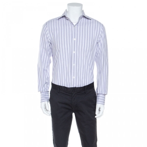 Tom Ford Lilac and White Checked Cotton Front Button Shirt M