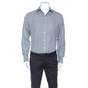 Tom Ford Black & White Hounds Tooth Cotton Button Front Shirt L