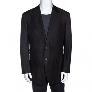 Tom Ford Dark Grey Silk and Wool Knit Regular Fit Blazer XXL
