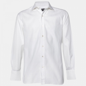 Pre Owned Tom Ford White Textured Cotton Classic Shirt M