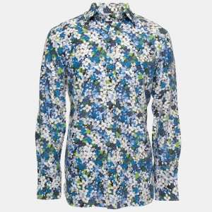 Tom Ford Blue Floral Printed Cotton Button Front Shirt M
