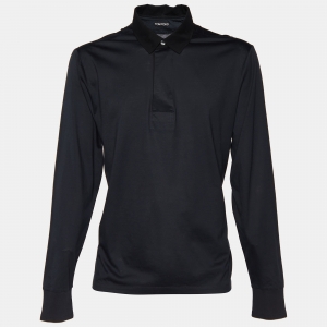 Pre Owned Tom Ford Black Cotton Knit Long Sleeve Polo T-Shirt 4XL