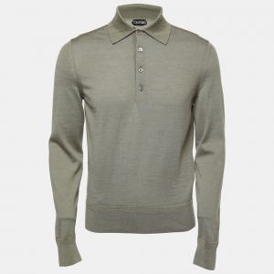 Tom Ford Brown Wool Long-Sleeve Knit Polo T-Shirt L