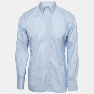Tom Ford Light Blue Checked Cotton Button Front Shirt L