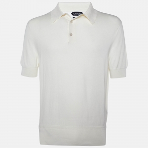 Tom Ford Cream Cotton Knit Polo T-Shirt XL