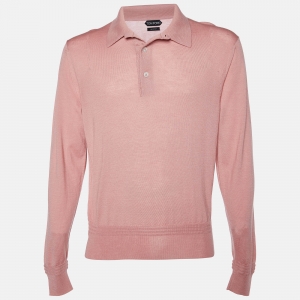 Tom Ford Light Pink Cashmere and Silk Polo Long Sleeve T-Shirt XL