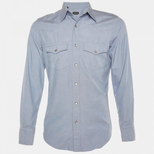 Pre Owned Tom Ford Blue Cotton Button Front Shirt M
