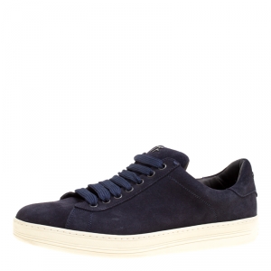 Tom Ford Navy Blue Suede Russell Sneakers Size 40.5