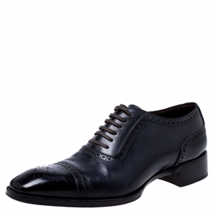Tom Ford Black/Blue Brogue Leather Lace Up Oxfords Size 44