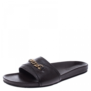 Tom Ford Brown Textured Leather Churchill Chain Slides Size 41