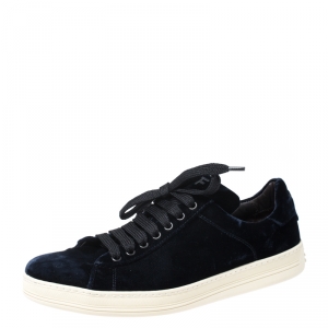 Tom Ford Dark Blue Velvet Russell Low Top Sneakers Size 42.5