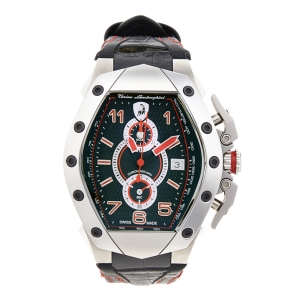 Tonino Lamborghini Black Stainless Steel Leather GT302SP Men's Wristwatch 42 mm 