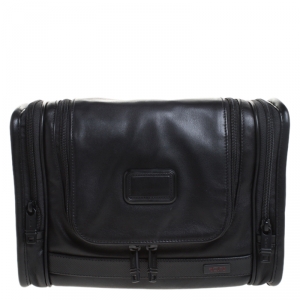 Tumi Black Leather Alpha II Hanging Travel Clutch