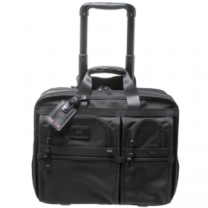 Tumi Black Nylon Alpha Deluxe Roller Briefcase