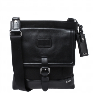 TUMI Black Nylon and Leather Messenger Bag