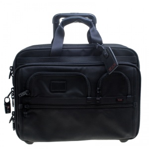 TUMI Black Nylon Two Wheel Alpha Brief with Laptop Case 