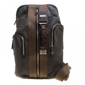 Tumi Grey/Brown Fabric and Leather Alpha Bravo Monterey Sling Bag