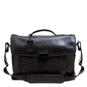 TUMI Black Leather Ticon Slim Flap Briefcase