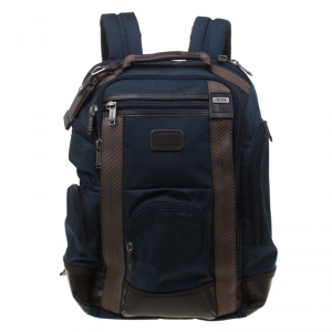 TUMI Navy Blue/Brown Nylon and Leather Alpha Bravo Shaw Backpack