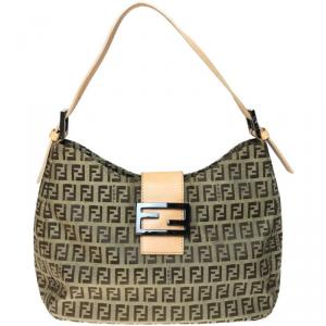 Pre Owned Fendi Beige/Brown Zucchino Canvas And Leather Shoulder Bag